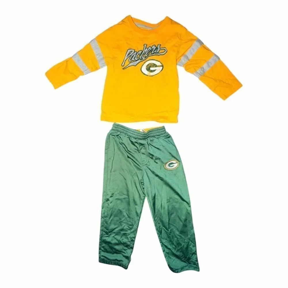 NFL Green Bay Packers Toddler Boy 2 PC Outfit Size 4T EUC Long Sleeve Shirt Pant
